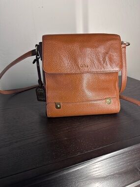 Ralph Lauren Tan Pebbled Leather Messenger Bag